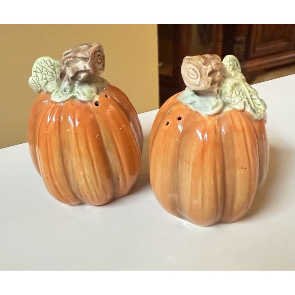 Vintage Pumpkin Fitz and Floyd Salt and Pepper‎ Shakers 1994 Omnibus Retired